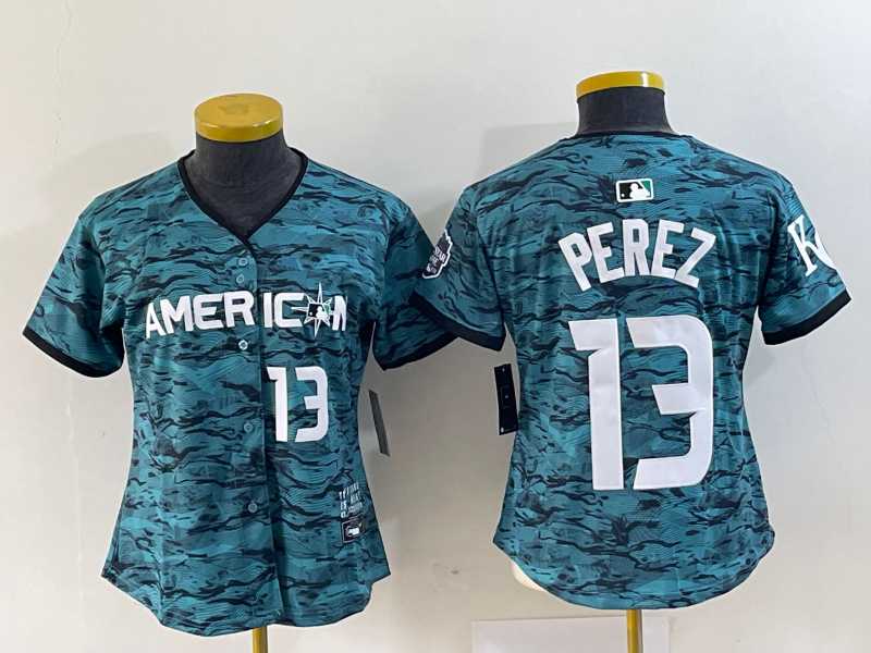 Women%27s Kansas City Royals #13 Salvador Perez Teal 2023 All Star Cool Base With Patch Stitched Baseball Jersey->mlb womens jerseys->MLB Jersey